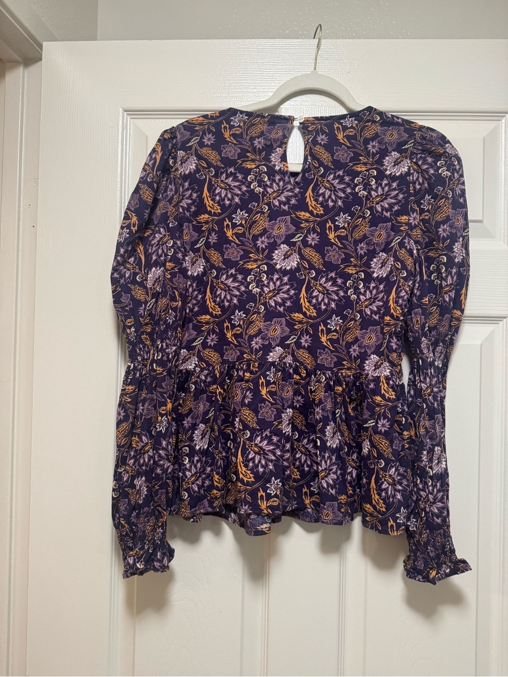 Universal Thread Purple Floral Smocked Peplum Blouse - Picture 6 of 13